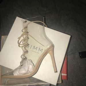 Clear and nude lace up heels